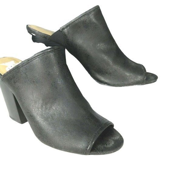 Wet Seal INDYANA Slide on Mule Heels Size 9 Black Open Toe Vegan Leather - Picture 11 of 12